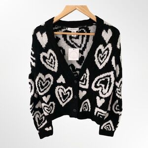 cupcakes & cashmere Black & White Heart Jacquard Button-Up Cardigan